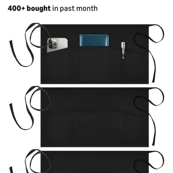 Black Kitchen Apron set of three. - Picture 1 of 8